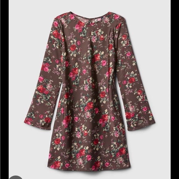 GAP Chocolate Brown Red Pink Rose Print Recycled Silky Satin Mini Dress NWOT S - Picture 3 of 16